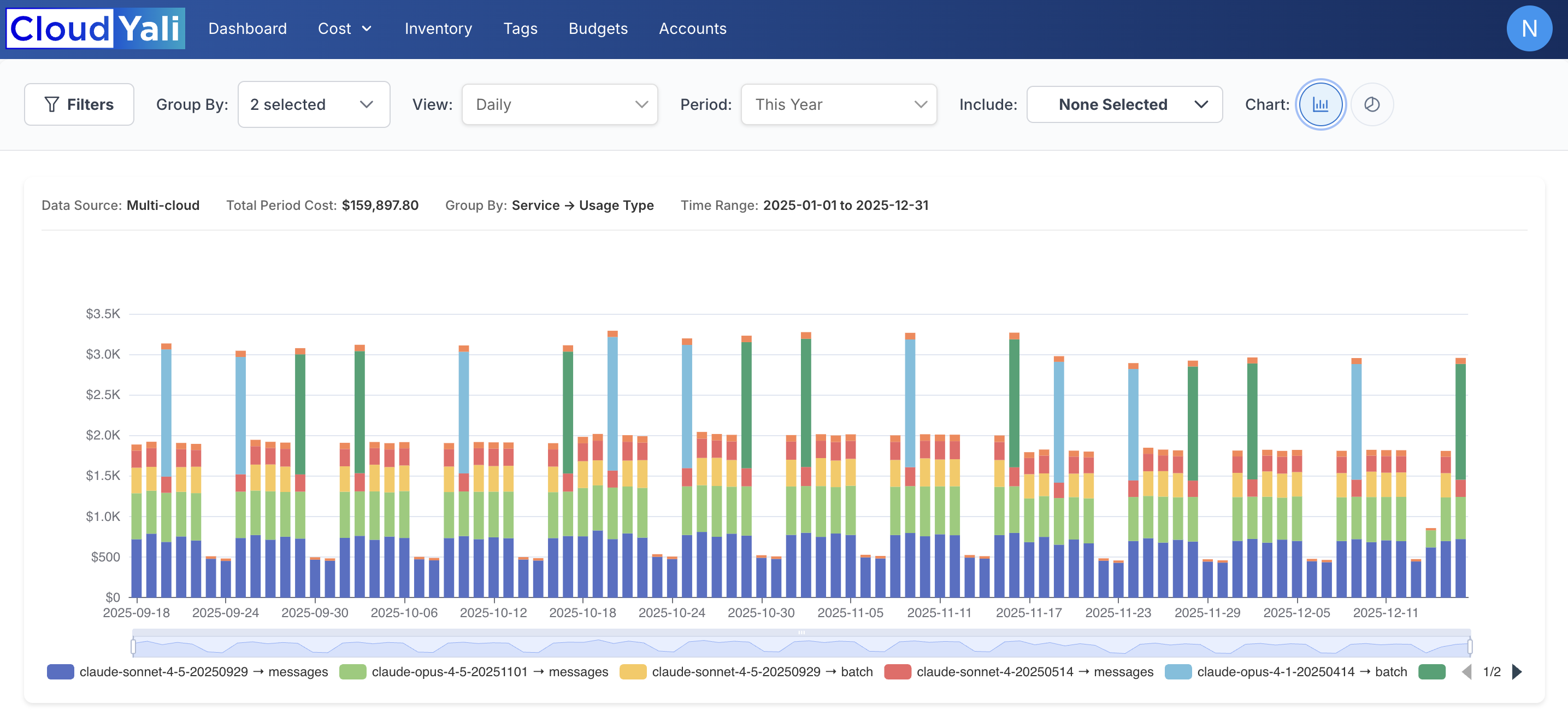Anthropic Cost by Model and Usage Type